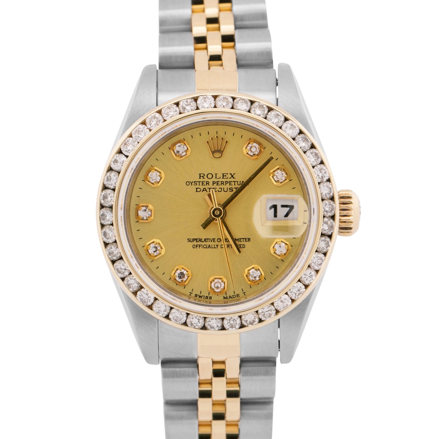 Ladies Rolex DateJust CHAMPAGNE DIAMOND 18K Gold 26mm JUBILEE Watch 79173 BOX