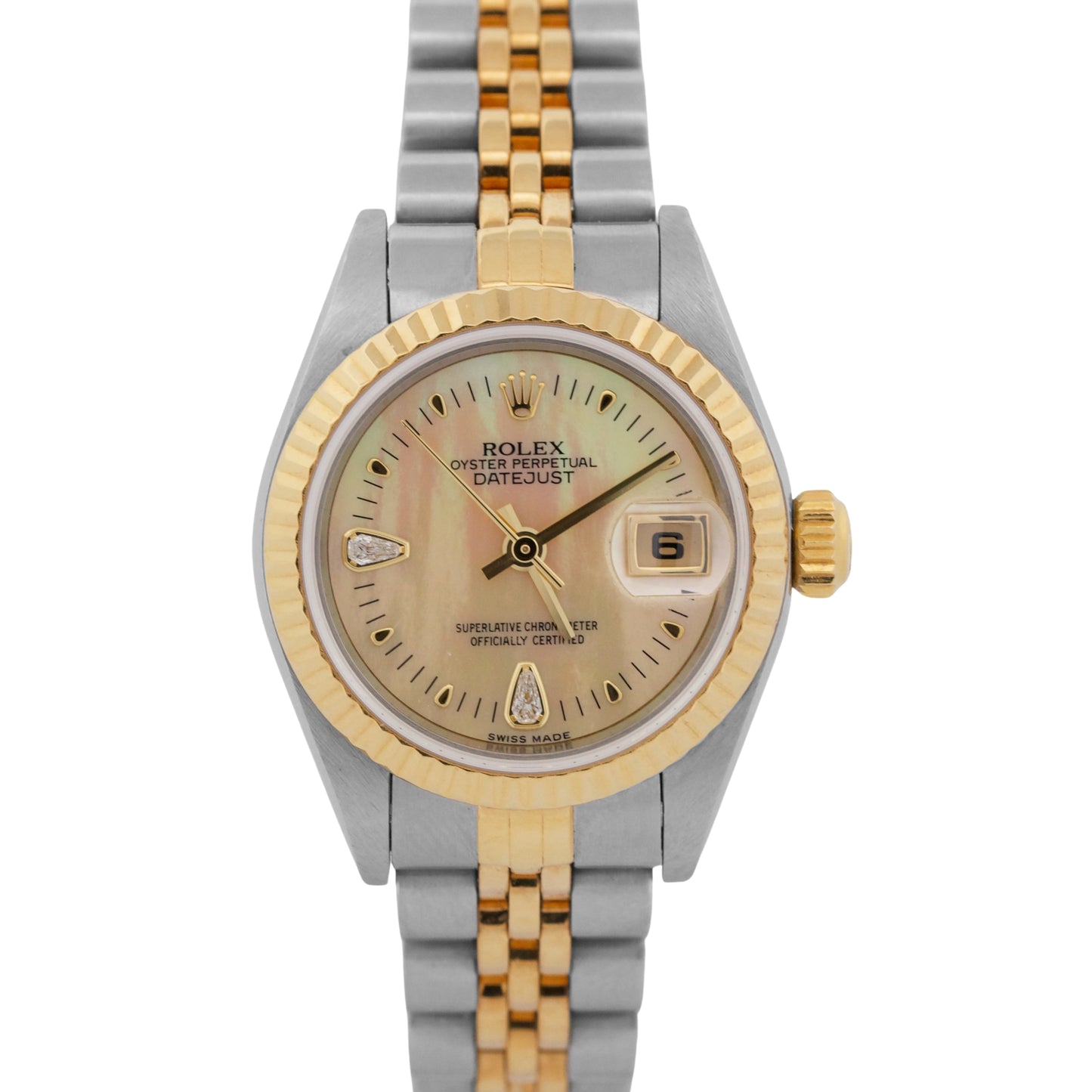 Ladies Rolex DateJust FACTORY MOP TEARDROP DIAMOND 18K 26mm JUBILEE 79173 BOX