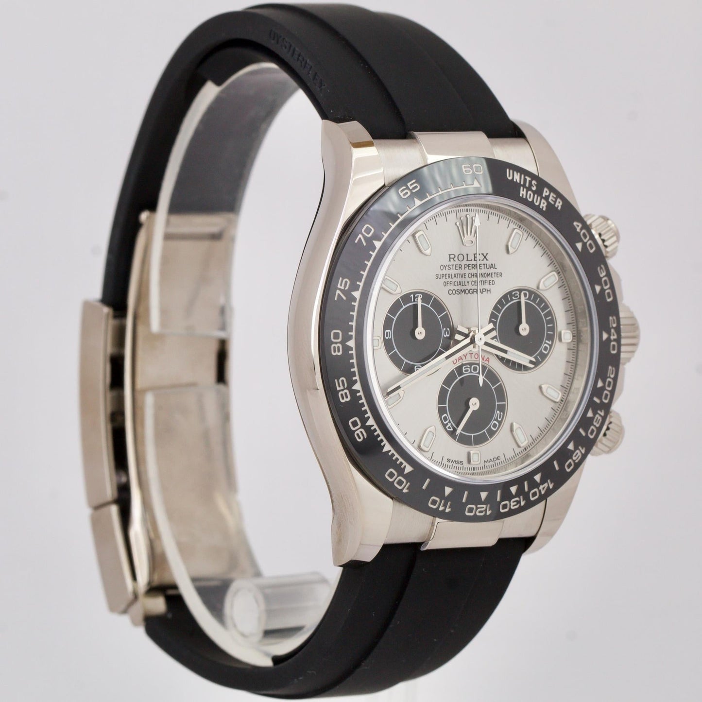 MINT 2022 Rolex Daytona 18K White Gold Ghost Silver Oysterflex Watch 116519 LN