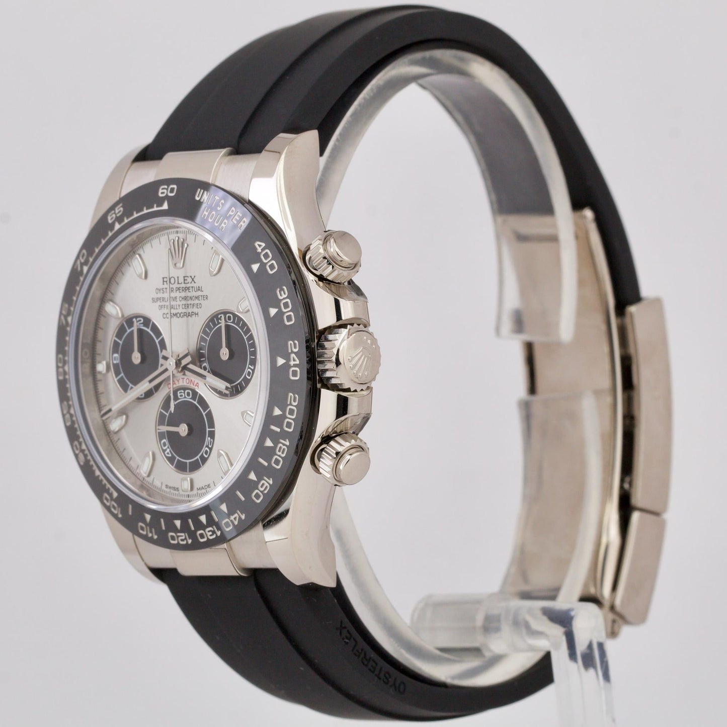 MINT 2022 Rolex Daytona 18K White Gold Ghost Silver Oysterflex Watch 116519 LN