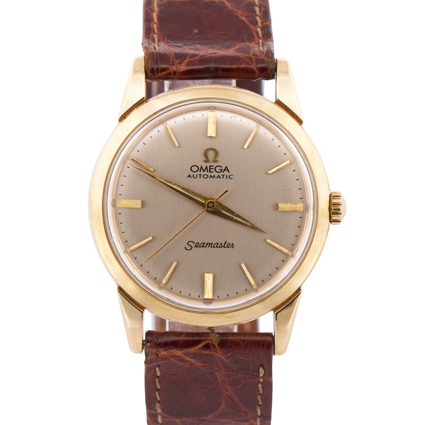 VINTAGE Omega Seamaster 14K Yellow Gold Leather Automatic 34mm 914704-61 Watch