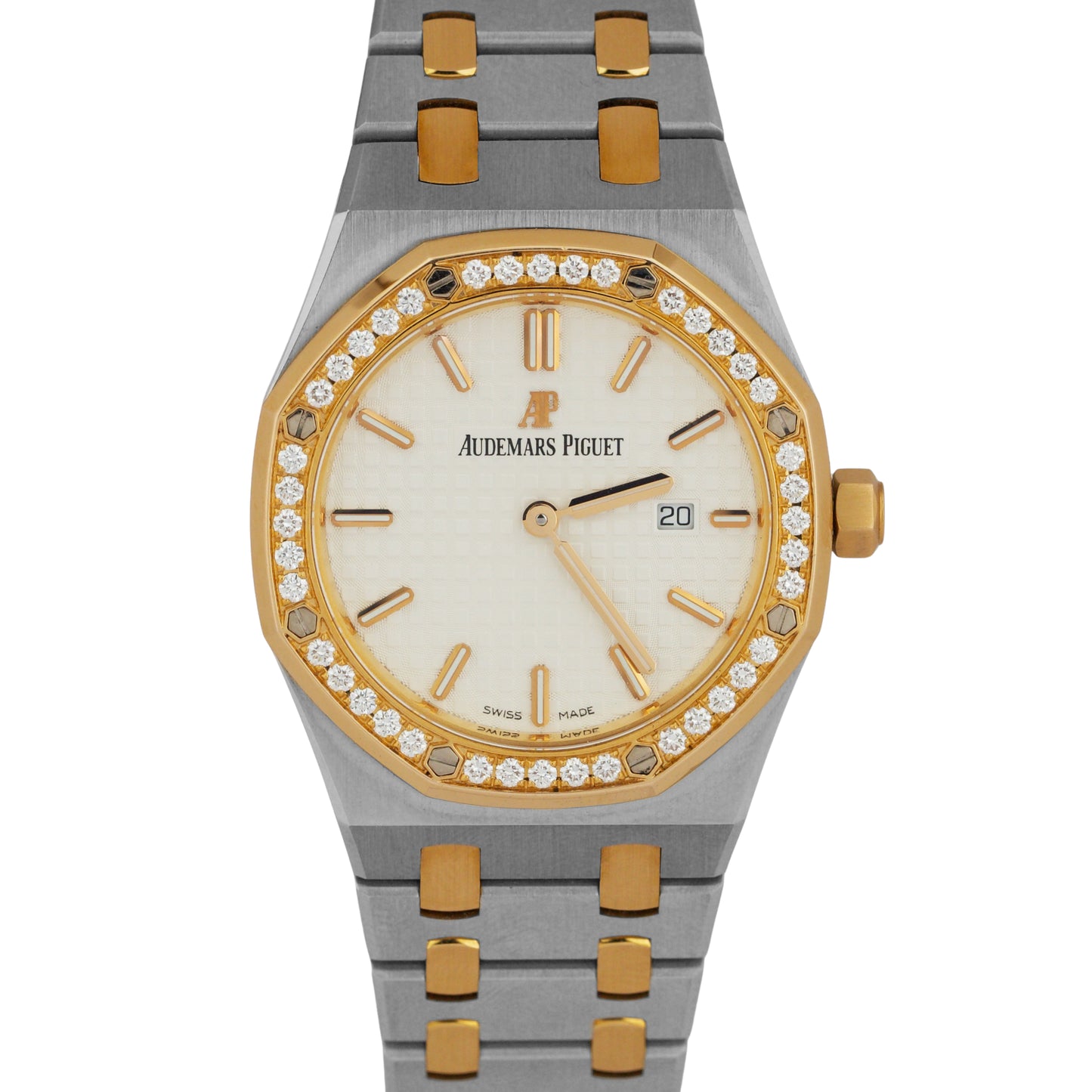 PAPERS Audemars Piguet Royal Oak WHITE DIAMOND 18K Gold Steel 33mm 67651SR BOX