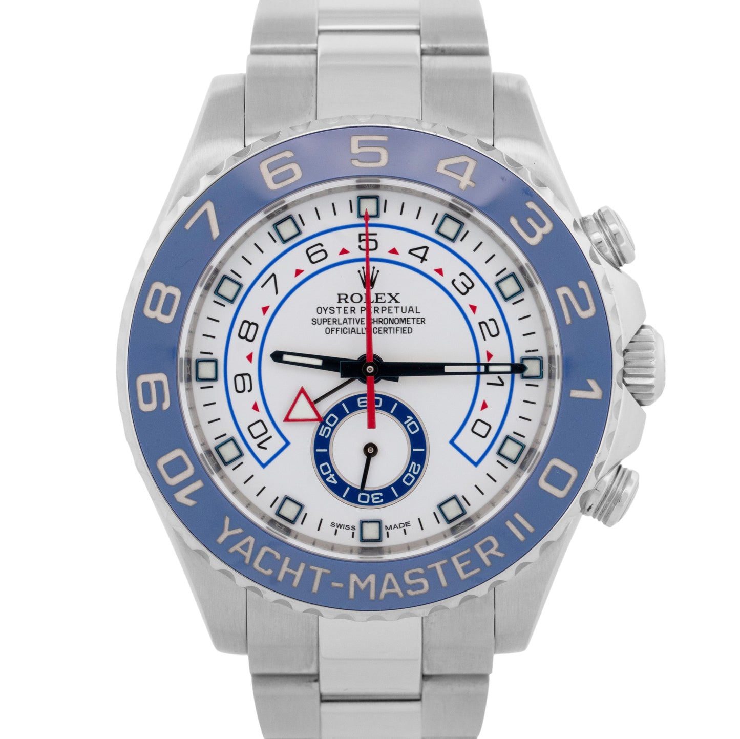 Rolex Yacht-Master II 44mm BLUE HANDS White Steel Ceramic Regatta 116680 Watch