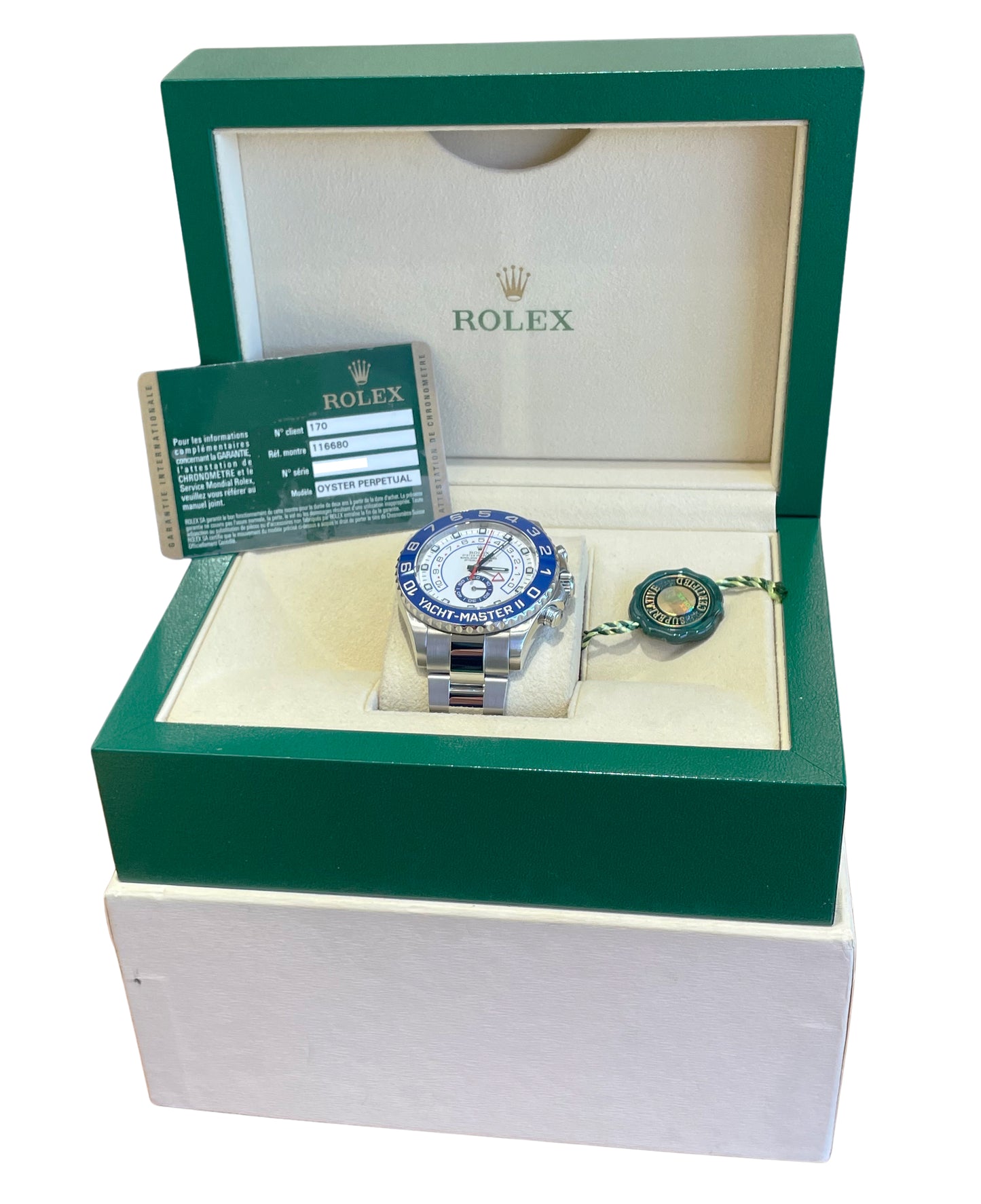 MINT PAPERS Rolex Yacht-Master II 44mm White Stainless Blue Watch 116680 BOX