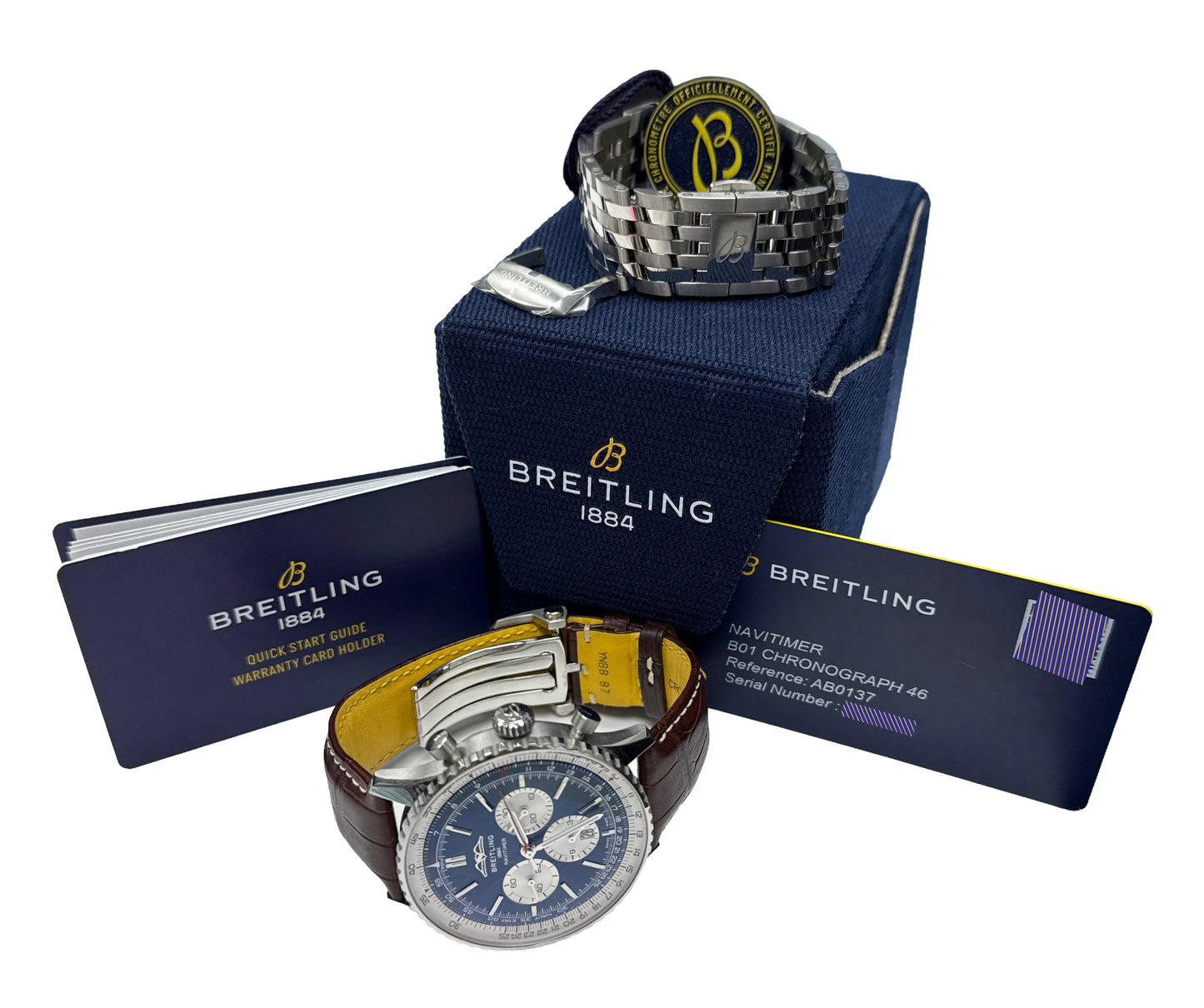 2024 PAPERS Breitling Navitimer B01 Chronograph 46 Steel BLUE AB0137 Watch BOX