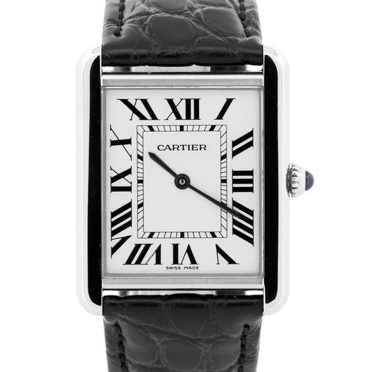 Cartier Tank Solo Stainless Steel SILVER Roman Quartz 2715 W1018355 Leather 27mm