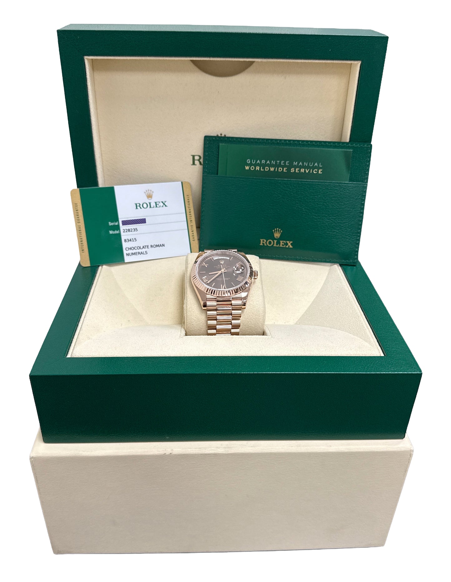PAPERS Rolex Day-Date President 40mm CHOCOLATE ROMAN Brown 18K Gold 228235 BOX