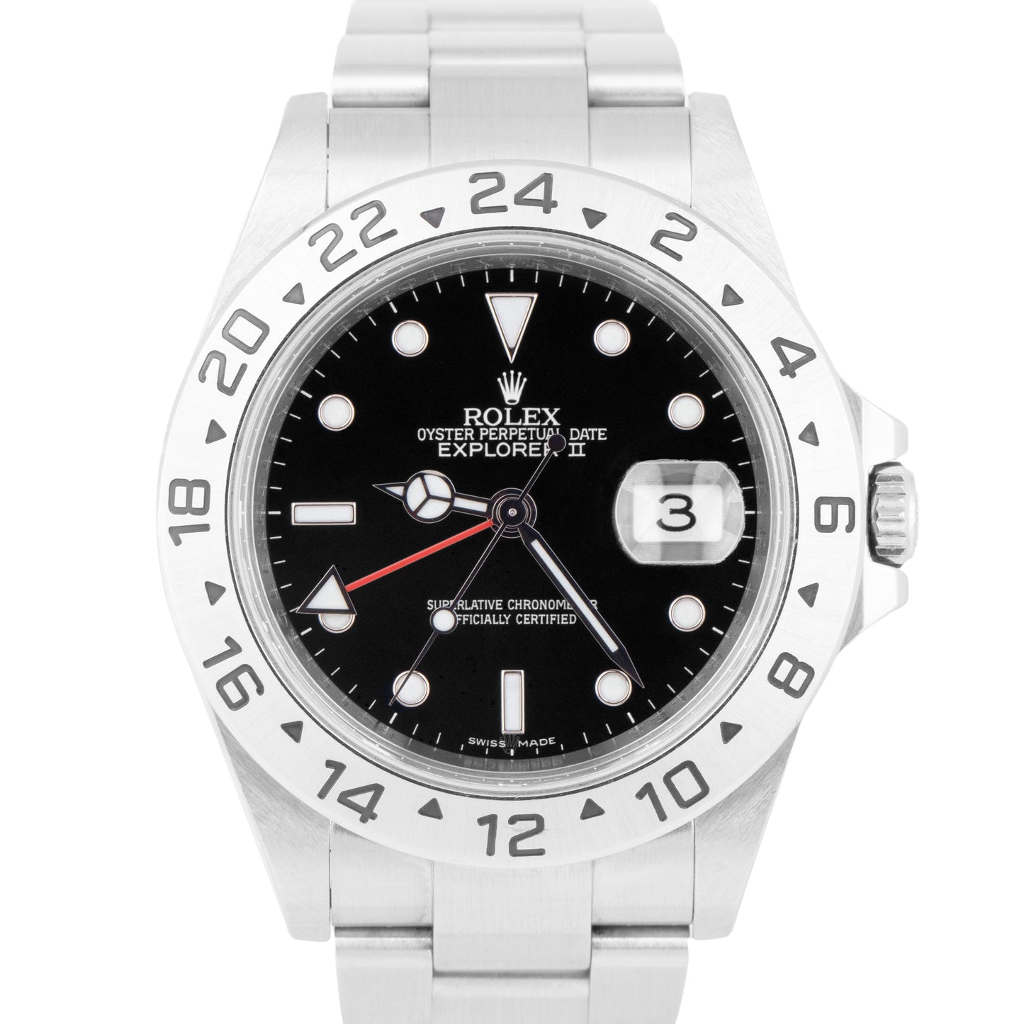 Rolex Explorer II 3186 NO-HOLES Black REHAUT 40mm Stainless Steel 16570 T Watch