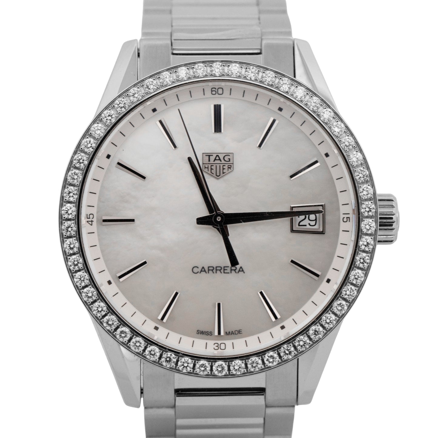 PAPERS Tag Heuer Carerra MOP DIAMOND Steel 36mm Watch WBK1316.BA0652 BOX