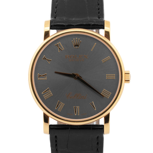 PAPERS Rolex Cellini 18K Yellow Gold Slate Steel Leather 5115/8 32mm Watch BOX