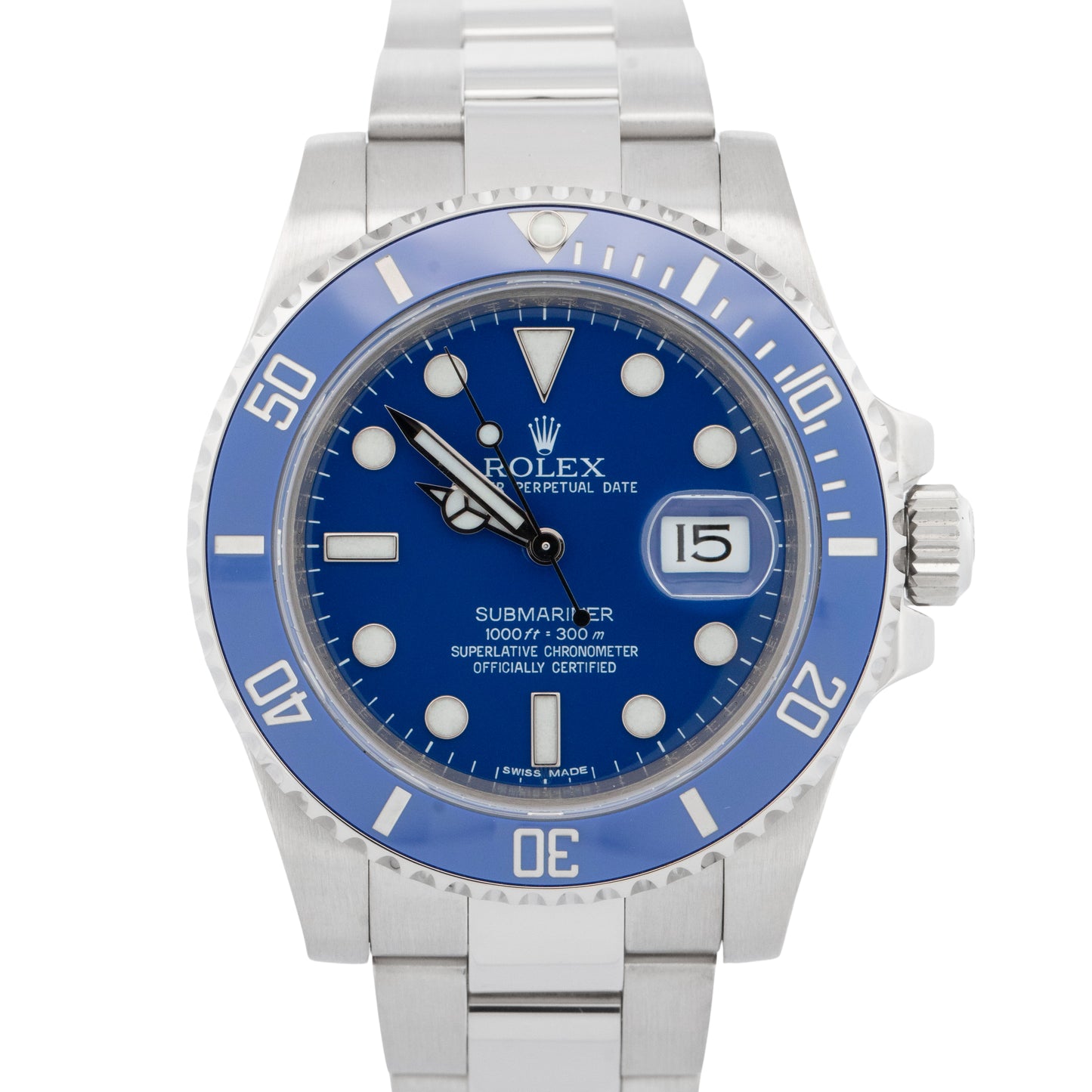 Rolex Submariner Date 18K White Gold SMURF Blue Ceramic 40mm 116619 LB Watch