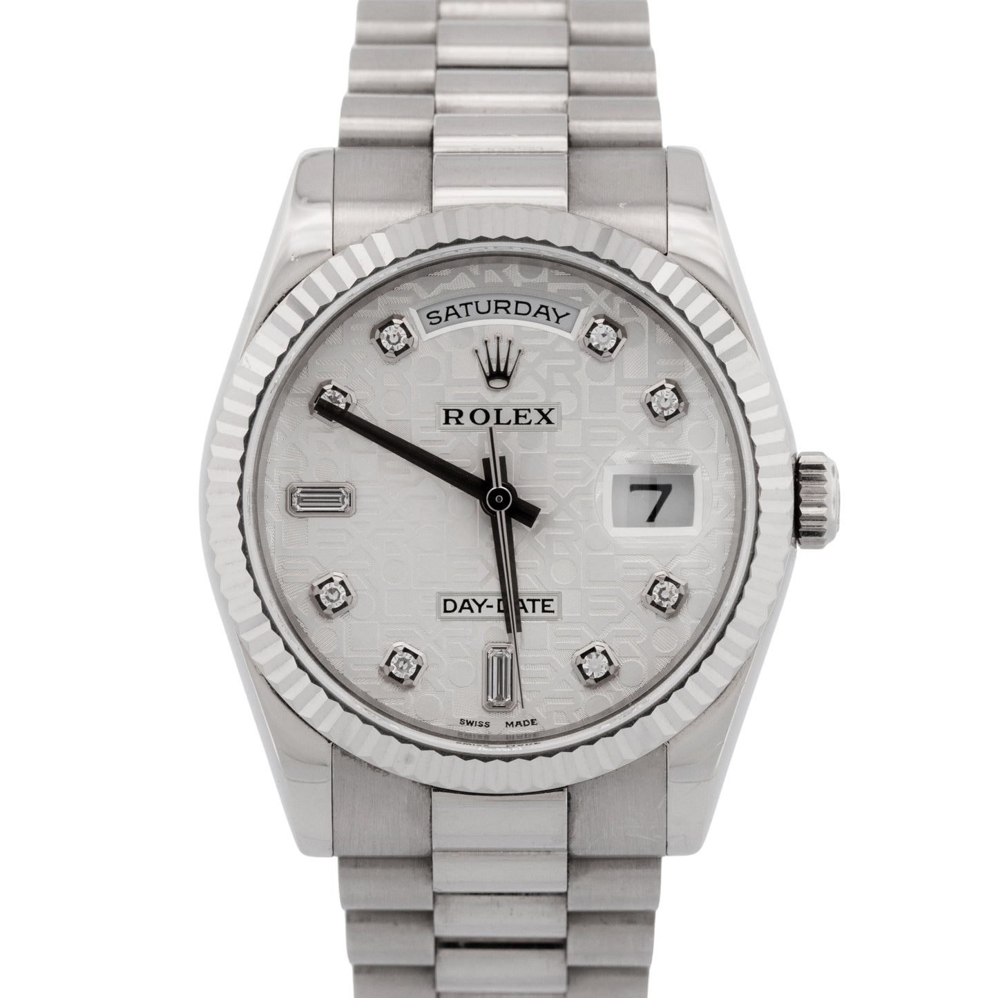 Rolex Day-Date President 36mm Silver Jubilee DIAMOND 18K White Gold 118239 Watch