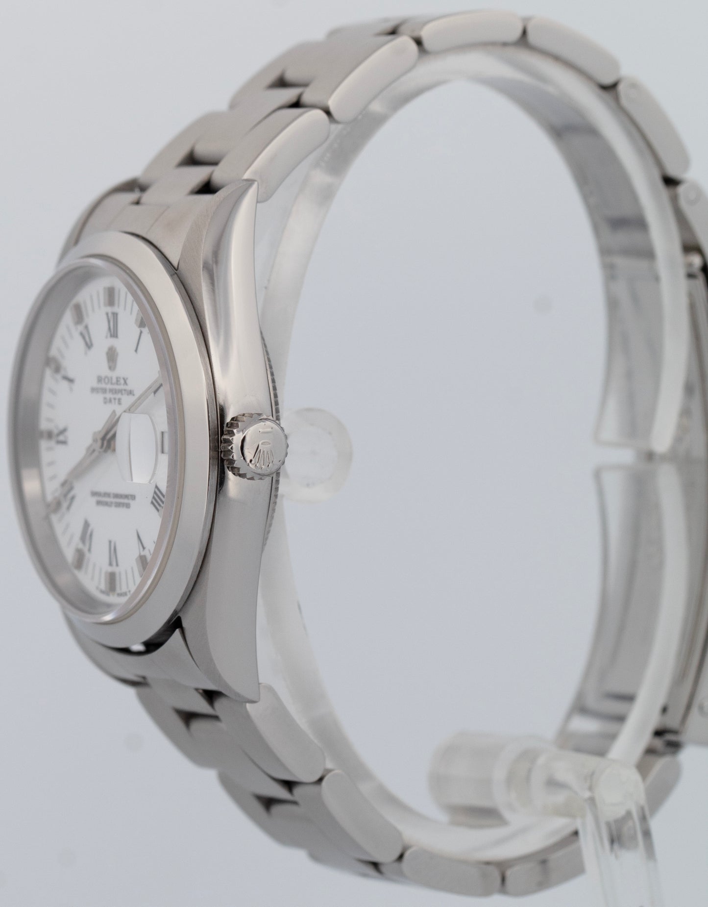 Rolex Oyster Perpetual Date White 34mm Oyster Stainless NO-HOLES Watch 15200
