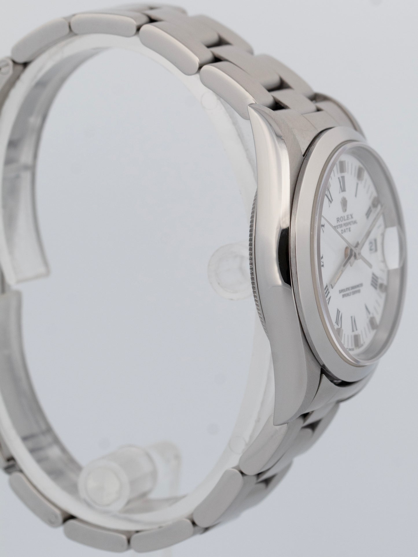 Rolex Oyster Perpetual Date White 34mm Oyster Stainless NO-HOLES Watch 15200