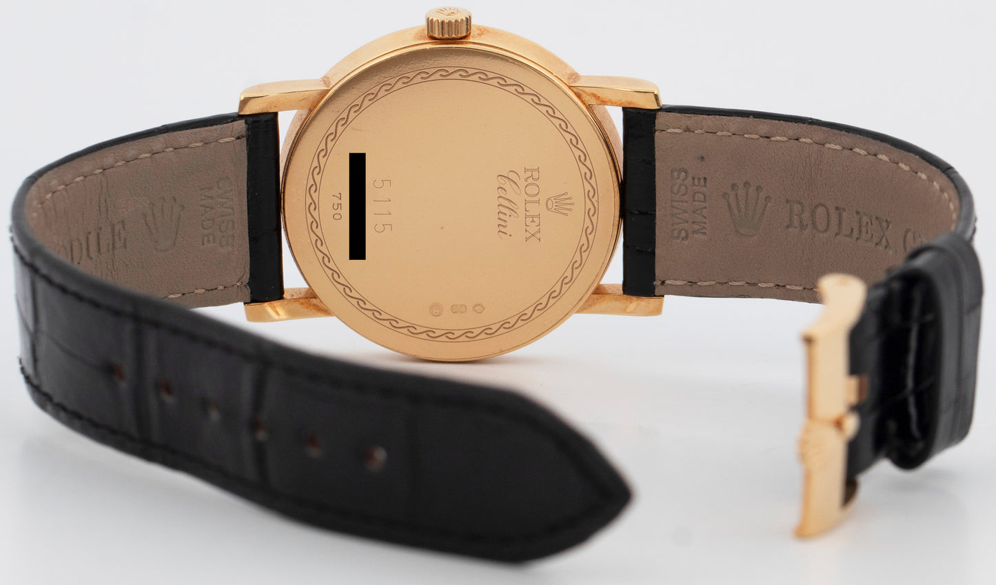 PAPERS Rolex Cellini 18K Yellow Gold Slate Steel Leather 5115/8 32mm Watch BOX