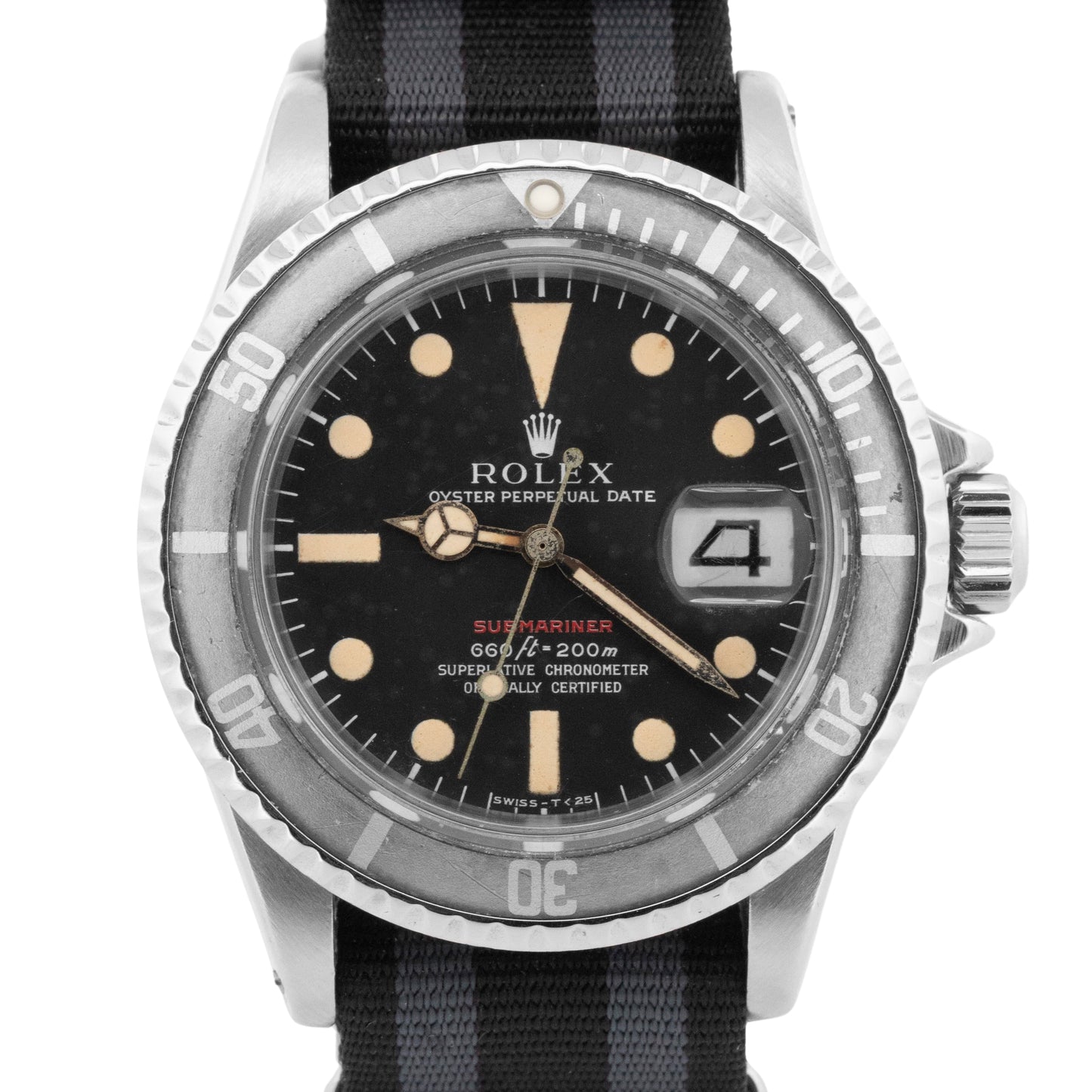 VINTAGE 1970 Rolex Submariner Date Black RED Stainless Steel 40mm 1680 Watch