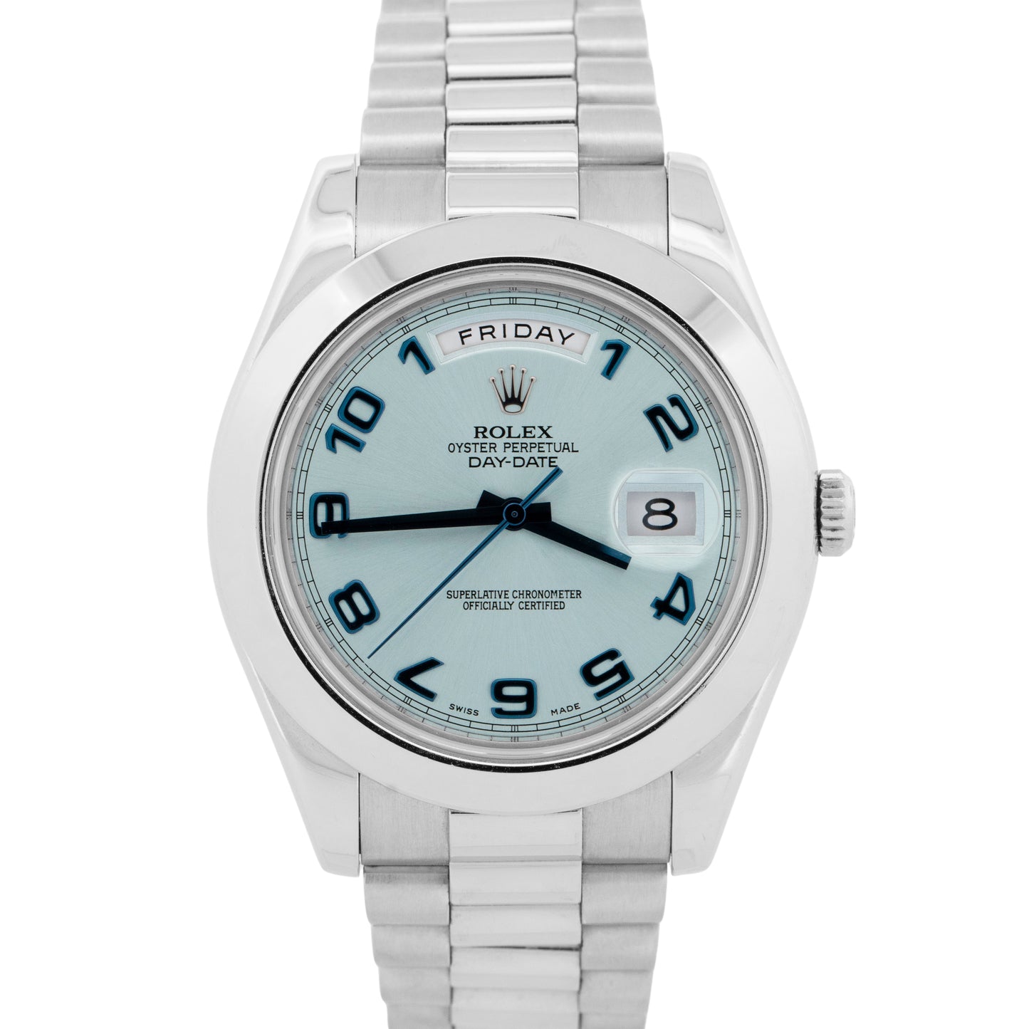 Rolex Day-Date Presidential GLACIER BLUE 41mm Arabic Platinum 218206 Watch BOX