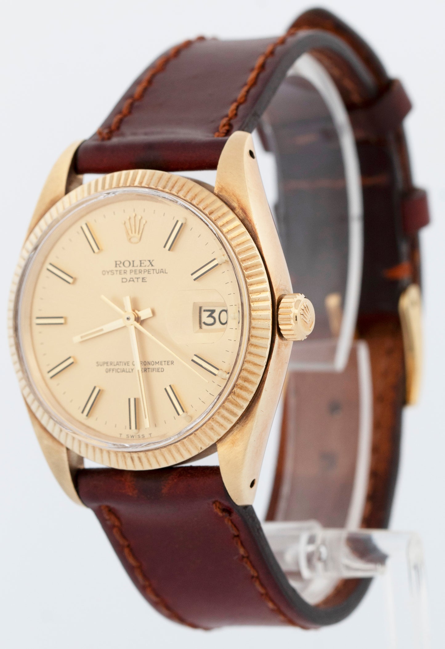 VINTAGE Rolex Oyster Perpetual Date 34mm Champagne 14K Yellow Gold Watch 1503