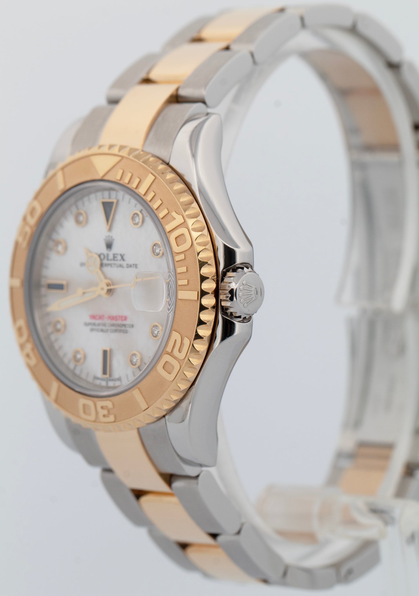 NOS PAPERS Rolex Yacht-Master 35mm MOP SERTI Dial Two-Tone Gold Watch 168623 BOX