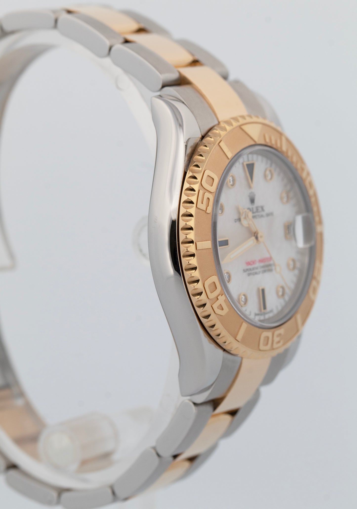 NOS PAPERS Rolex Yacht-Master 35mm MOP SERTI Dial Two-Tone Gold Watch 168623 BOX