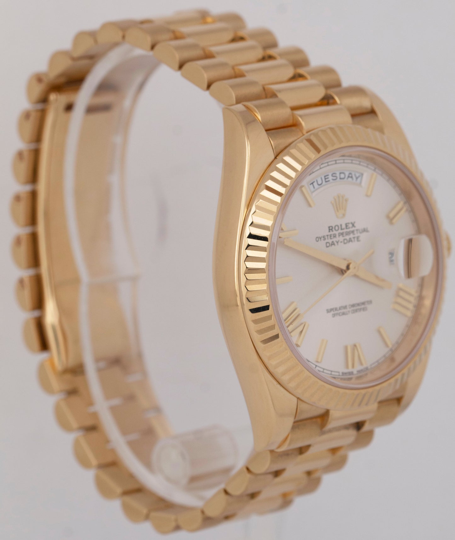 MINT PAPERS Rolex Day-Date President 40mm Silver Roman 18K Gold Watch 228238 BOX
