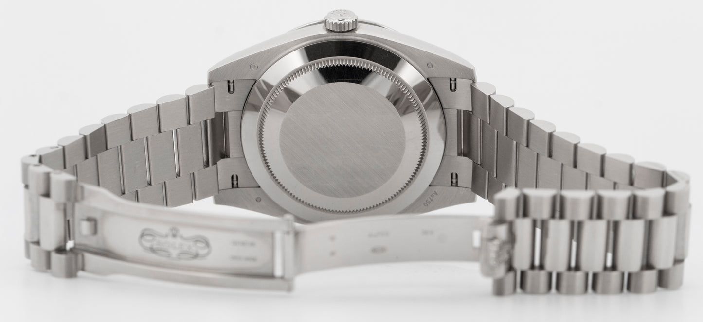 PAPERS Rolex Day-Date 40mm METEORITE BAGUETTE DIAMOND 18K White Gold 228349 RBR