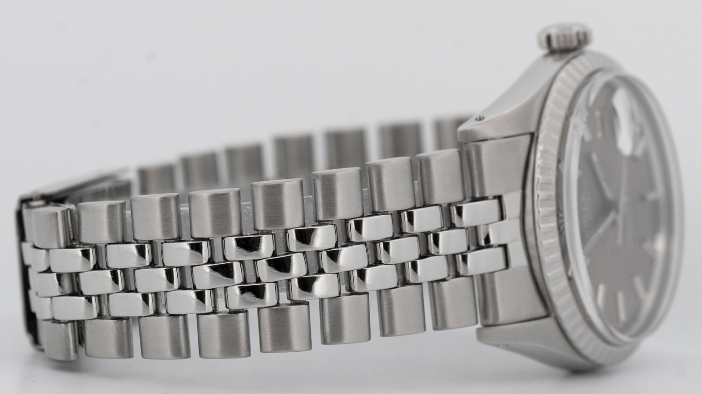 Rolex DateJust 36mm Silver Stainless Steel Engine Turned Jubilee Watch 1603
