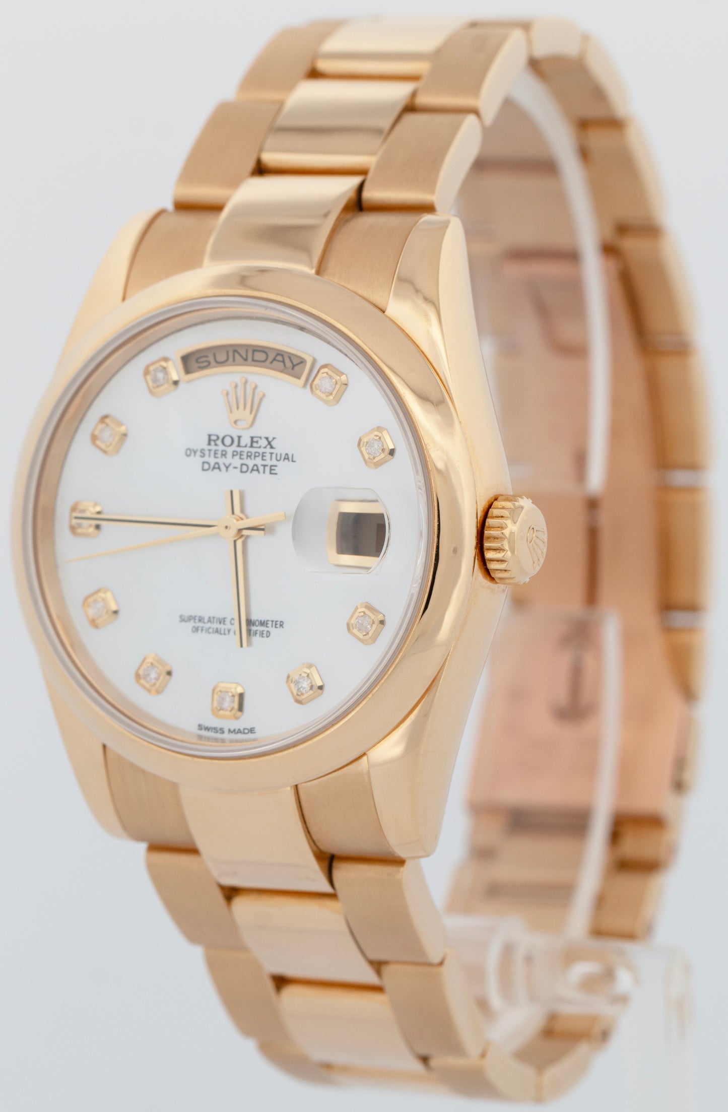 Rolex Day-Date Mother of Pearl 18K Yellow Gold OYSTER BRACELET 36mm Watch 118208