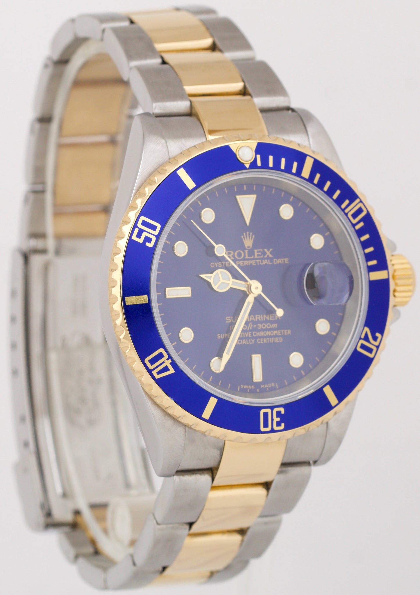 PAPERS Rolex Submariner Date 40mm Blue Two-Tone 18K Yellow Gold Steel 16613 BOX