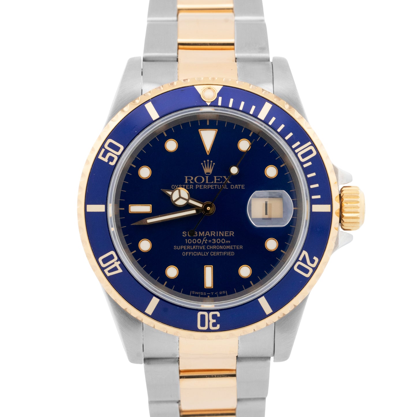 Rolex Submariner Date 40mm BLUE Two-Tone 18K Gold Stainless 16613 Watch BOX