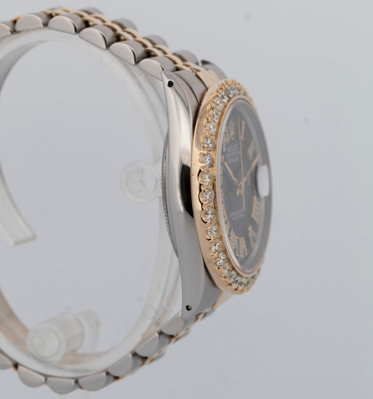 Rolex DateJust 36mm Black DIAMOND 18K Yellow Gold Two-Tone Steel Watch 16013