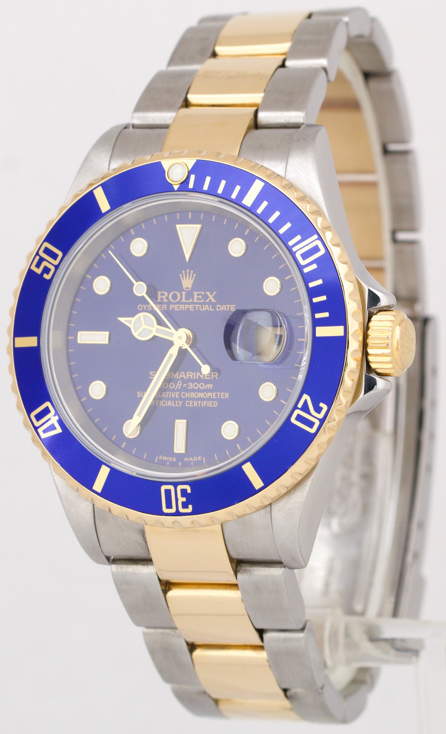 PAPERS Rolex Submariner Date 40mm Blue Two-Tone 18K Yellow Gold Steel 16613 BOX
