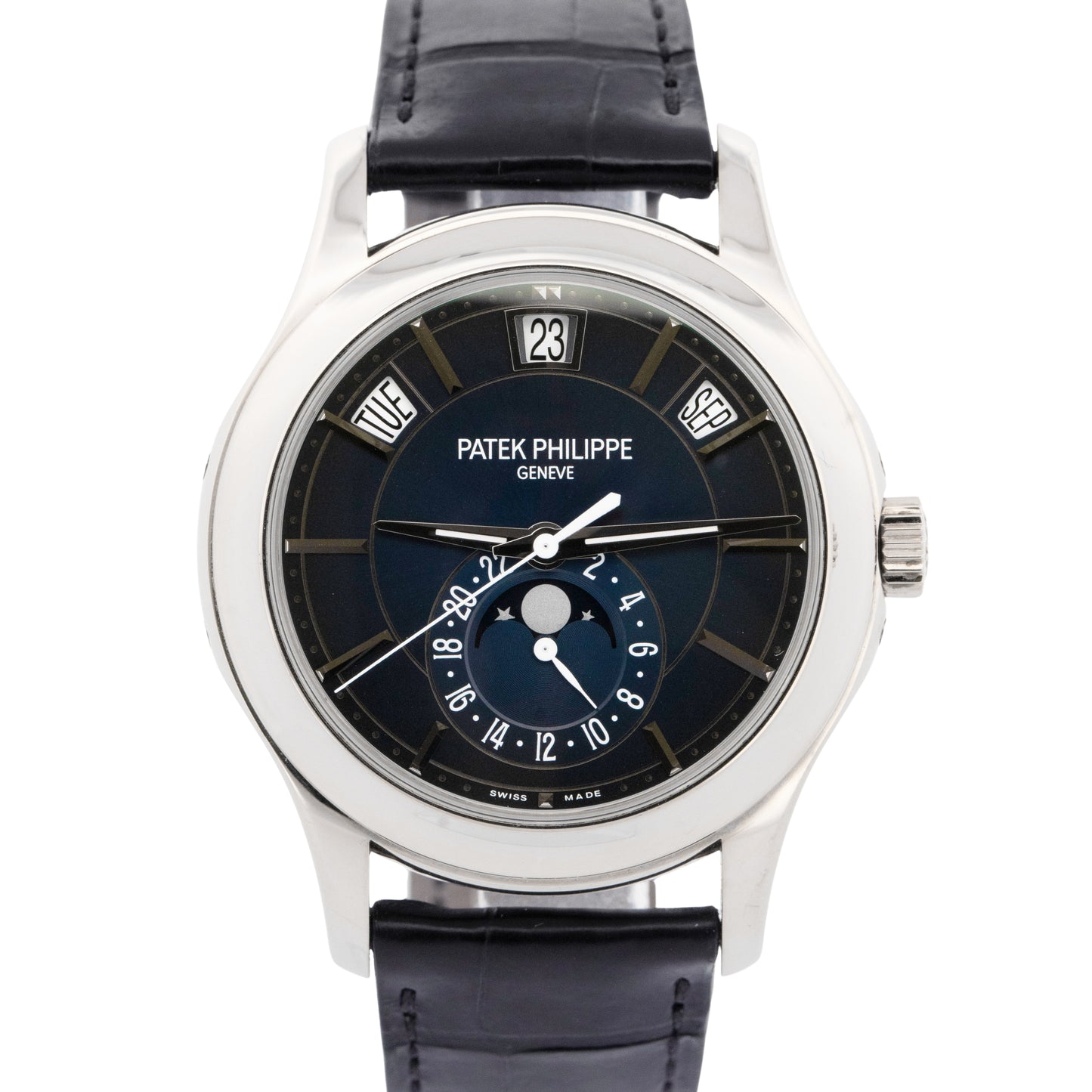PAPERS Patek Philippe Annual Calendar BLUE 18K White Gold 40mm 5205G Watch BOX
