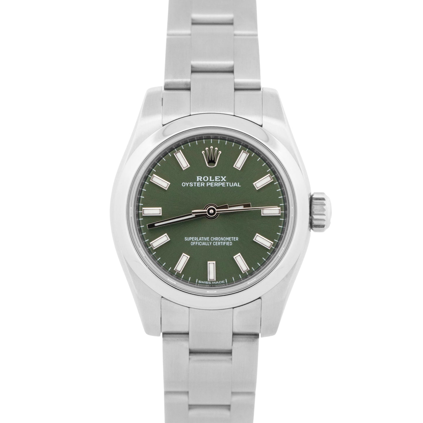 PAPERS Rolex Oyster Perpetual Oilve Green 26mm Stainless Steel Watch 176200 BOX