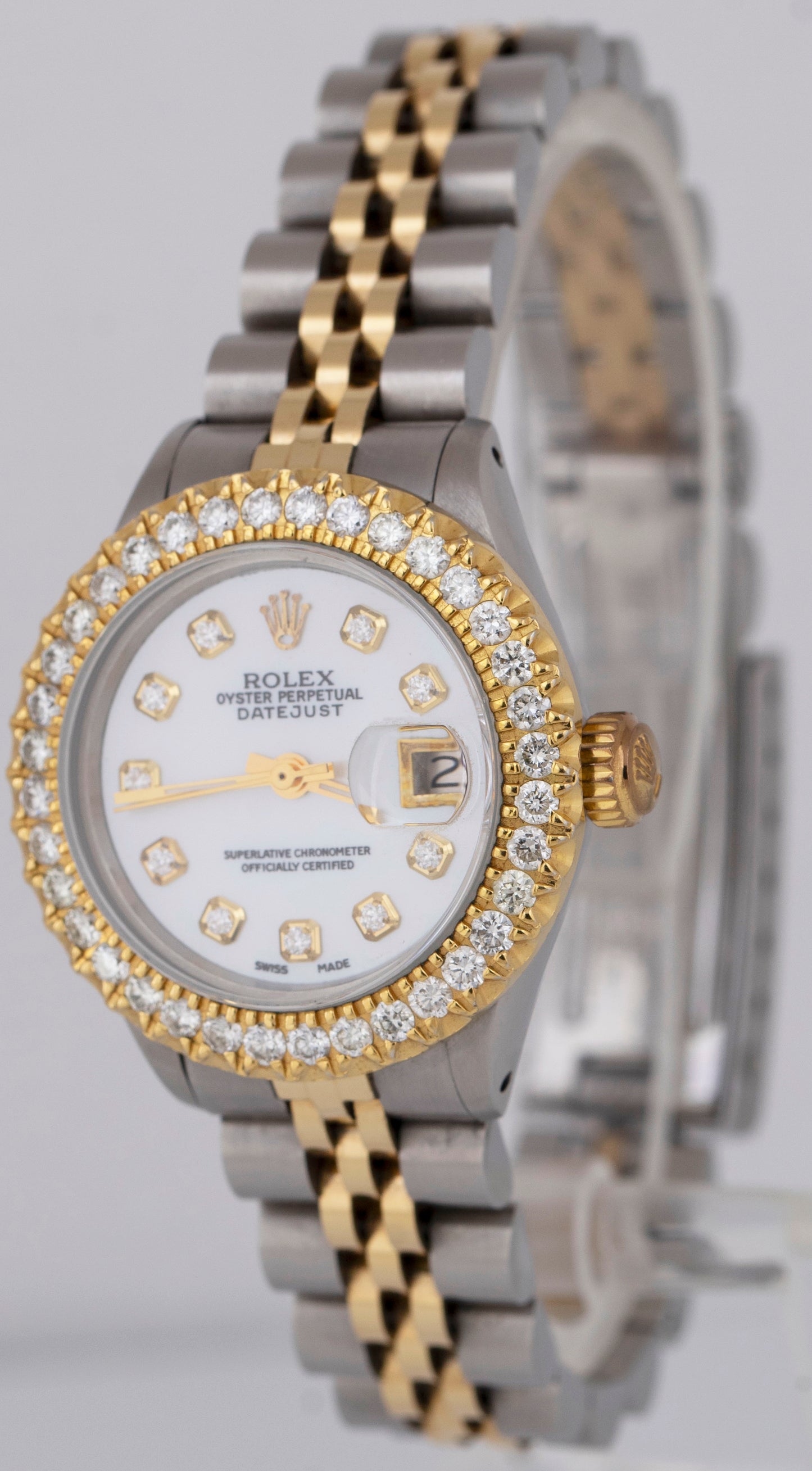 Ladies Rolex Date 26mm MOP DIAMOND Two-Tone 18K Gold Steel Jubilee Watch 6917