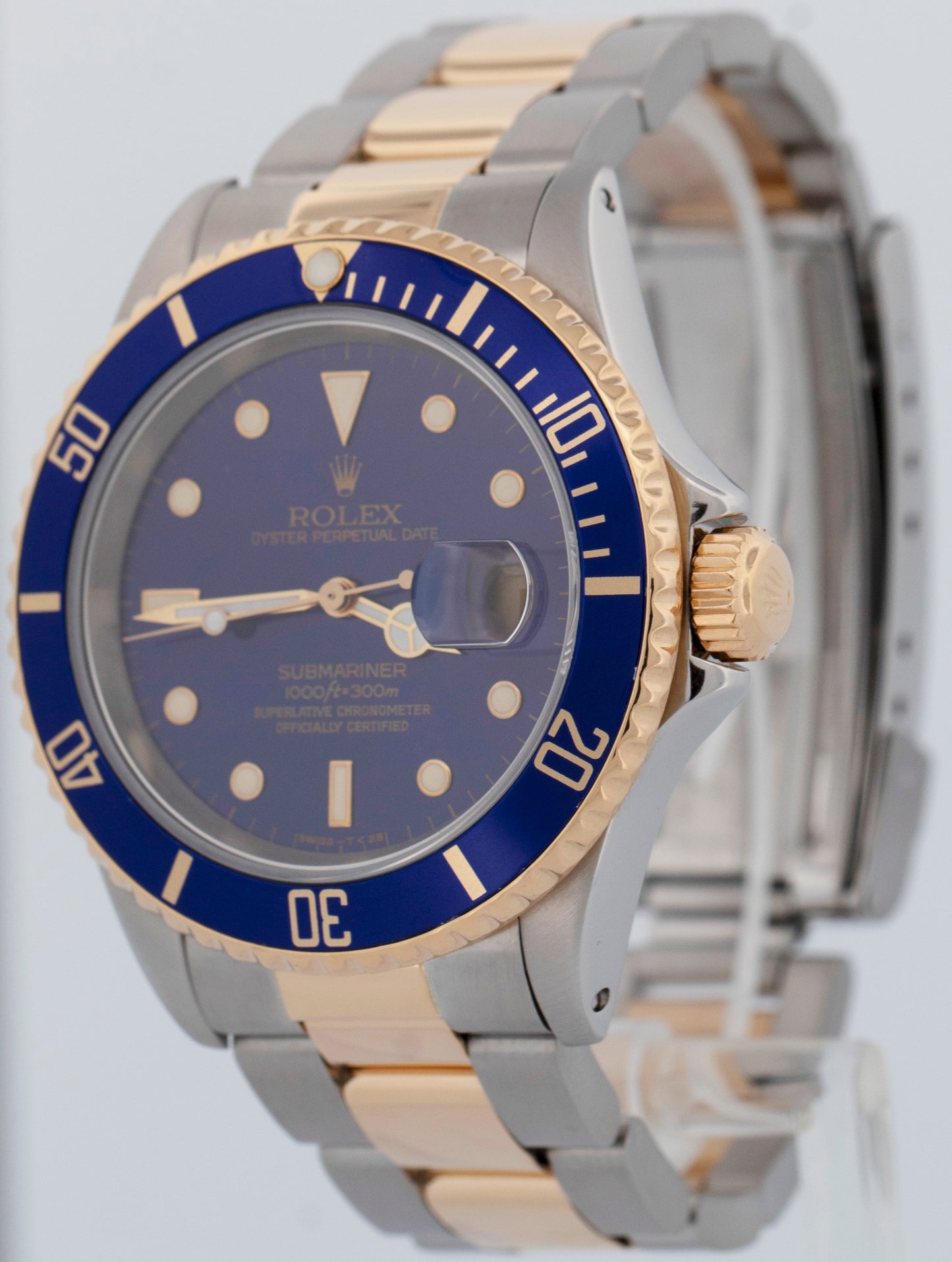 1991 PAPERS Rolex Submariner Date 40mm Two-Tone Steel 18K GOLD Blue 16613 BOX