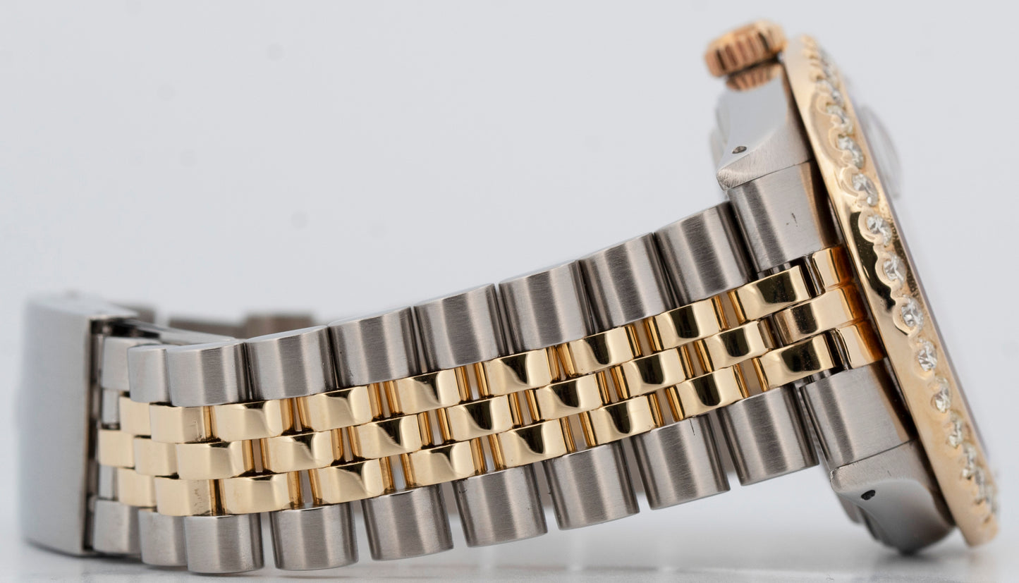 Rolex DateJust 36mm Black DIAMOND 18K Yellow Gold Two-Tone Steel Watch 16013