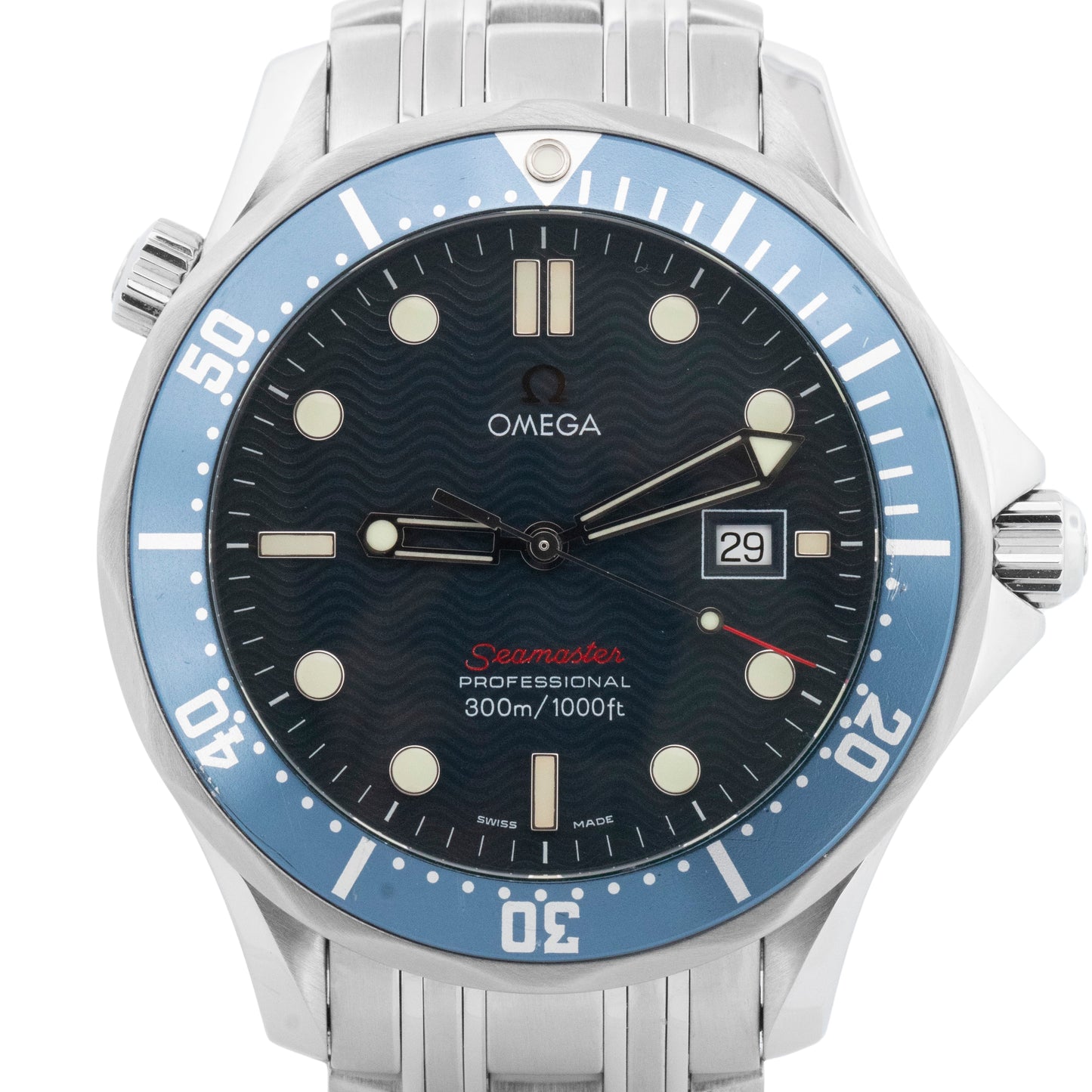 PAPERS Omega Seamaster 2221.80 Blue Wave Date Stainless Steel 41mm Quartz Watch