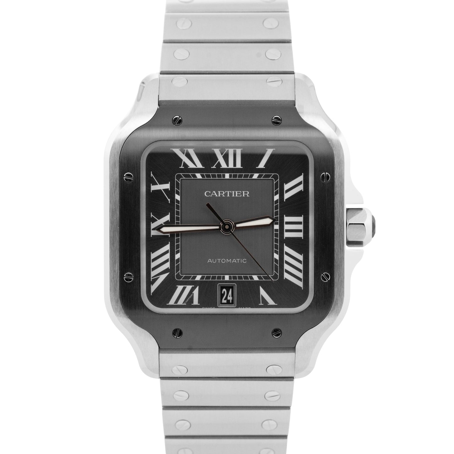 2025 PAPERS Cartier Santos Large 39.8mm BLACK ADLC Gray 4072 WSSA0037 Watch BOX