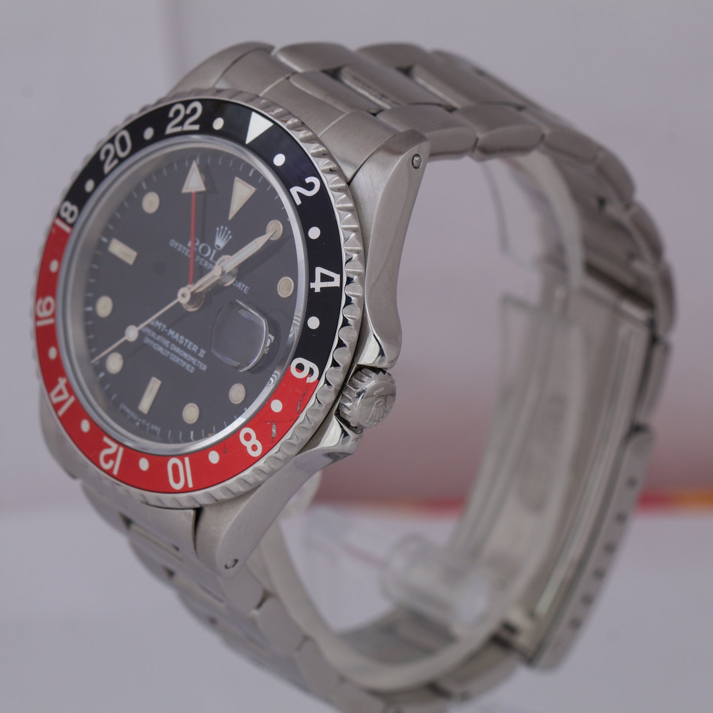 Rolex GMT-Master II 40mm COKE Tritium Black Red Stainless Steel Date Watch 16710