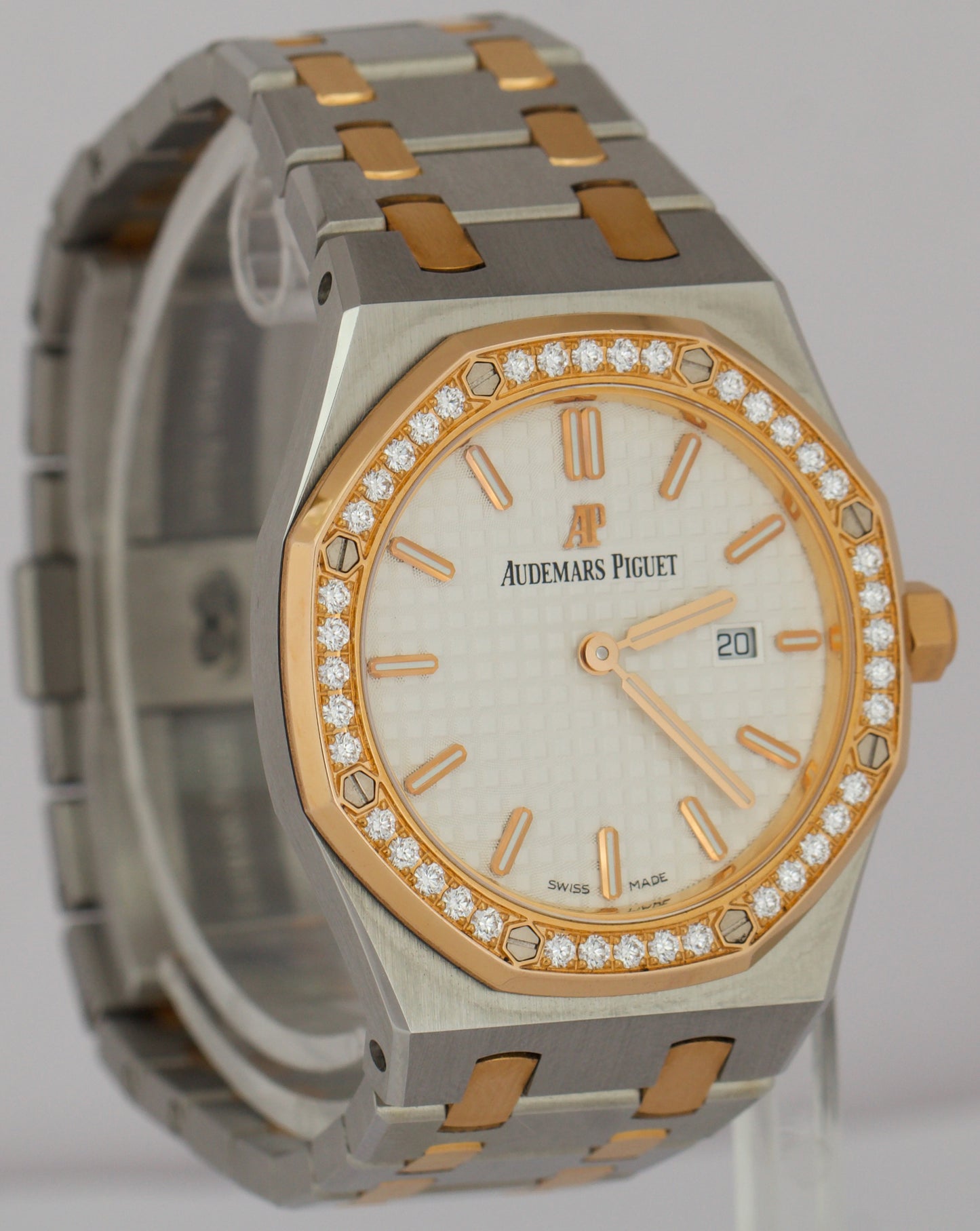 PAPERS Audemars Piguet Royal Oak WHITE DIAMOND 18K Gold Steel 33mm 67651SR BOX