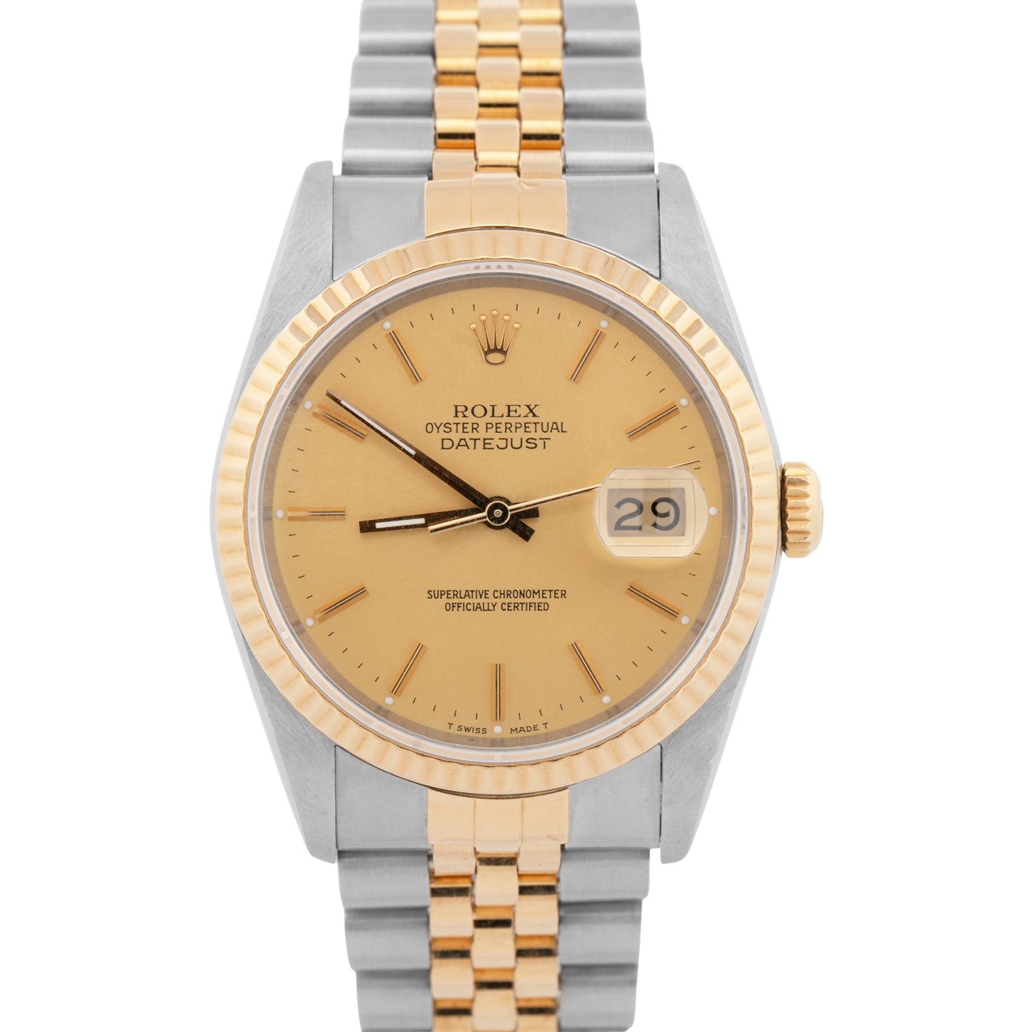 1989 Rolex DateJust 36mm Champagne Two-Tone 18K Gold Steel JUBILEE Watch 16233