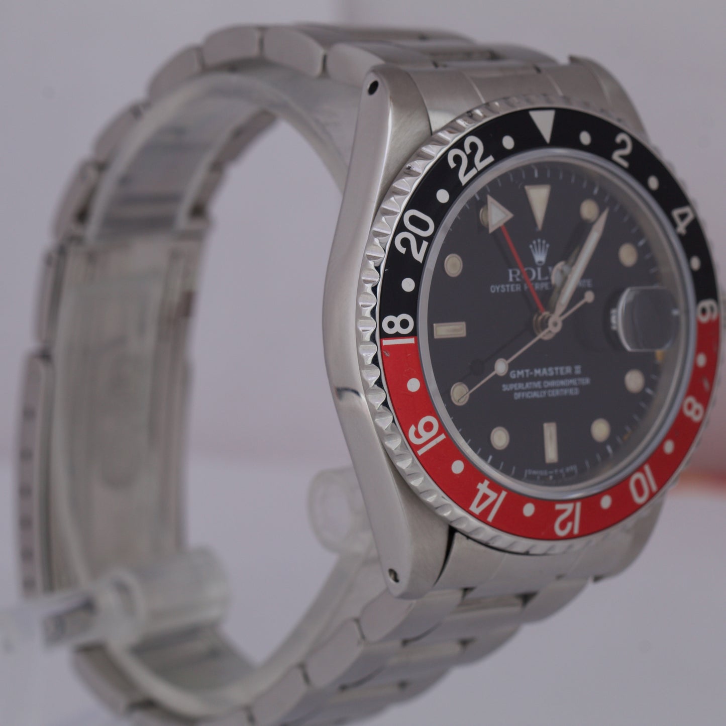 Rolex GMT-Master II 40mm COKE Tritium Black Red Stainless Steel Date Watch 16710