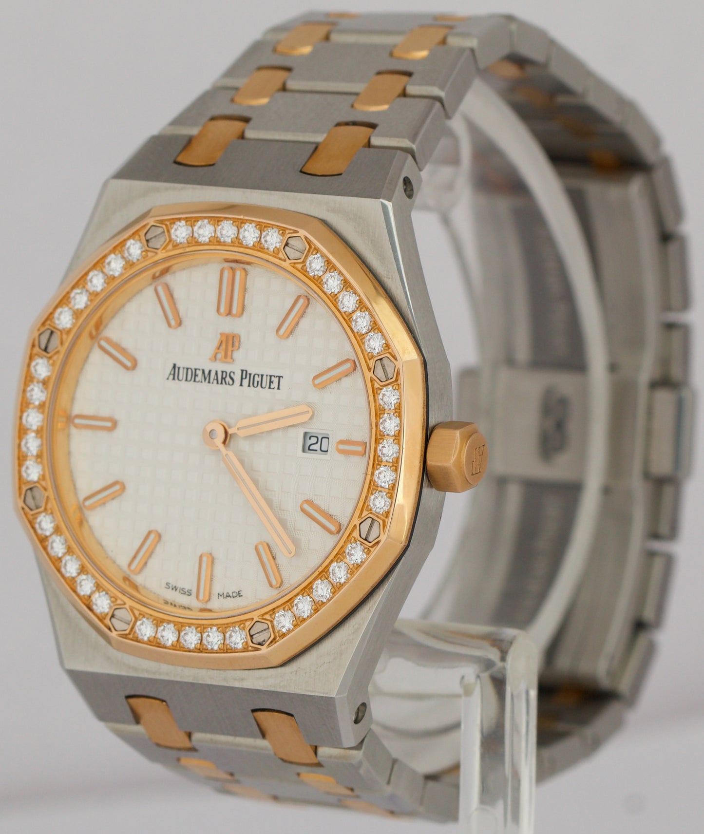 PAPERS Audemars Piguet Royal Oak WHITE DIAMOND 18K Gold Steel 33mm 67651SR BOX