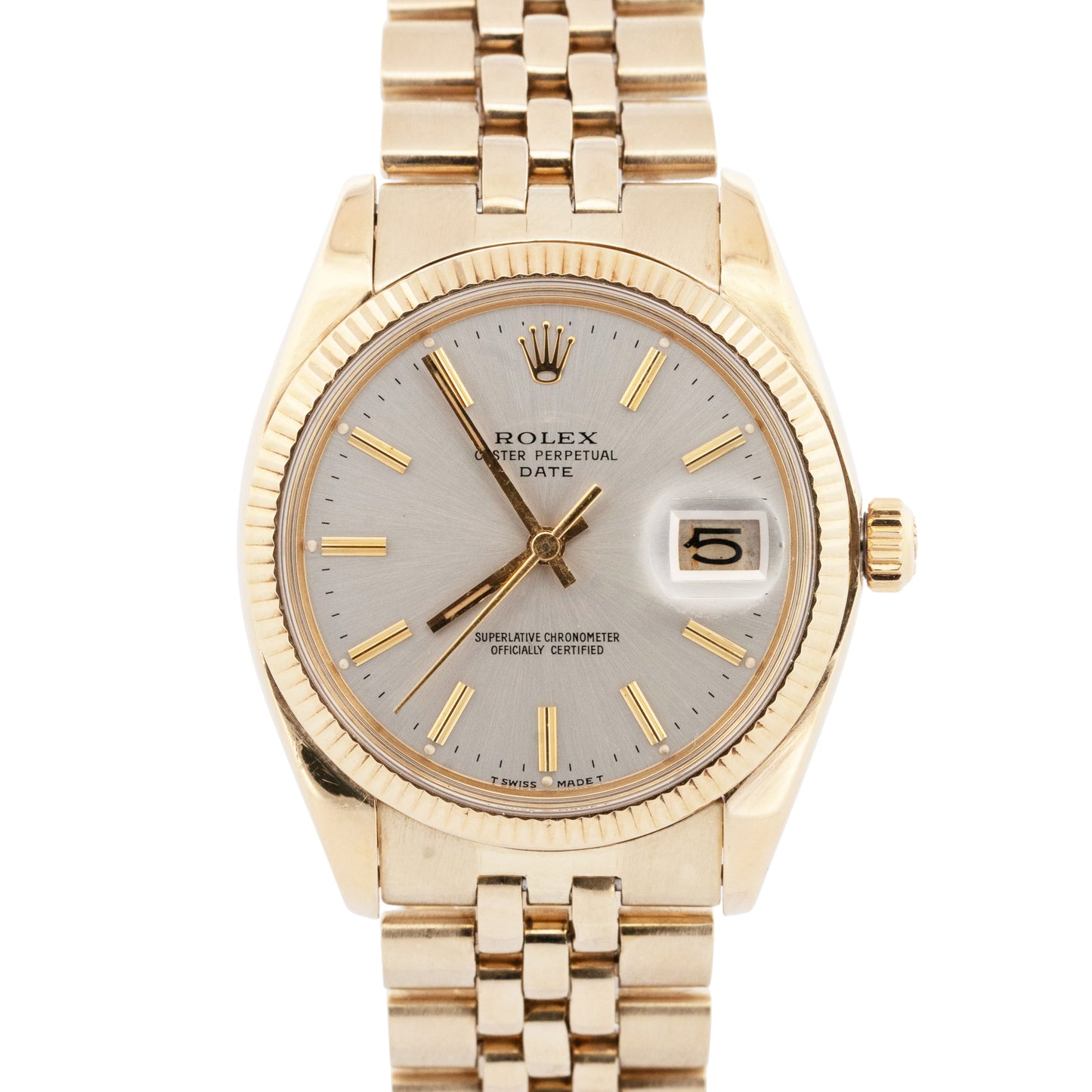 VINTAGE Rolex Oyster Perpetual Date 34mm Silver 14K Yellow Gold JUBILEE 1503