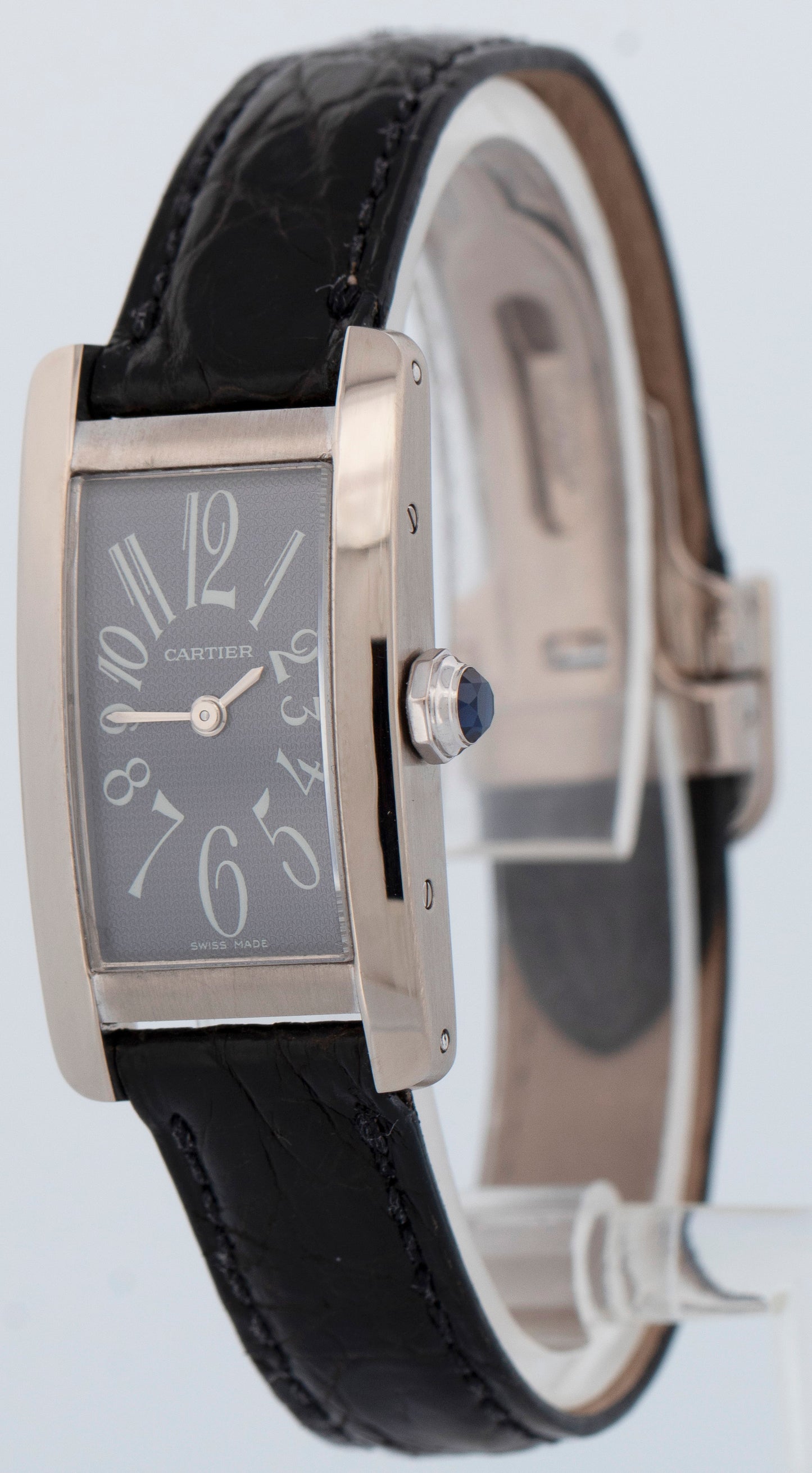 PAPERS Cartier Tank Americaine 18k White Gold 18x35mm Quartz 1713 Watch BOX