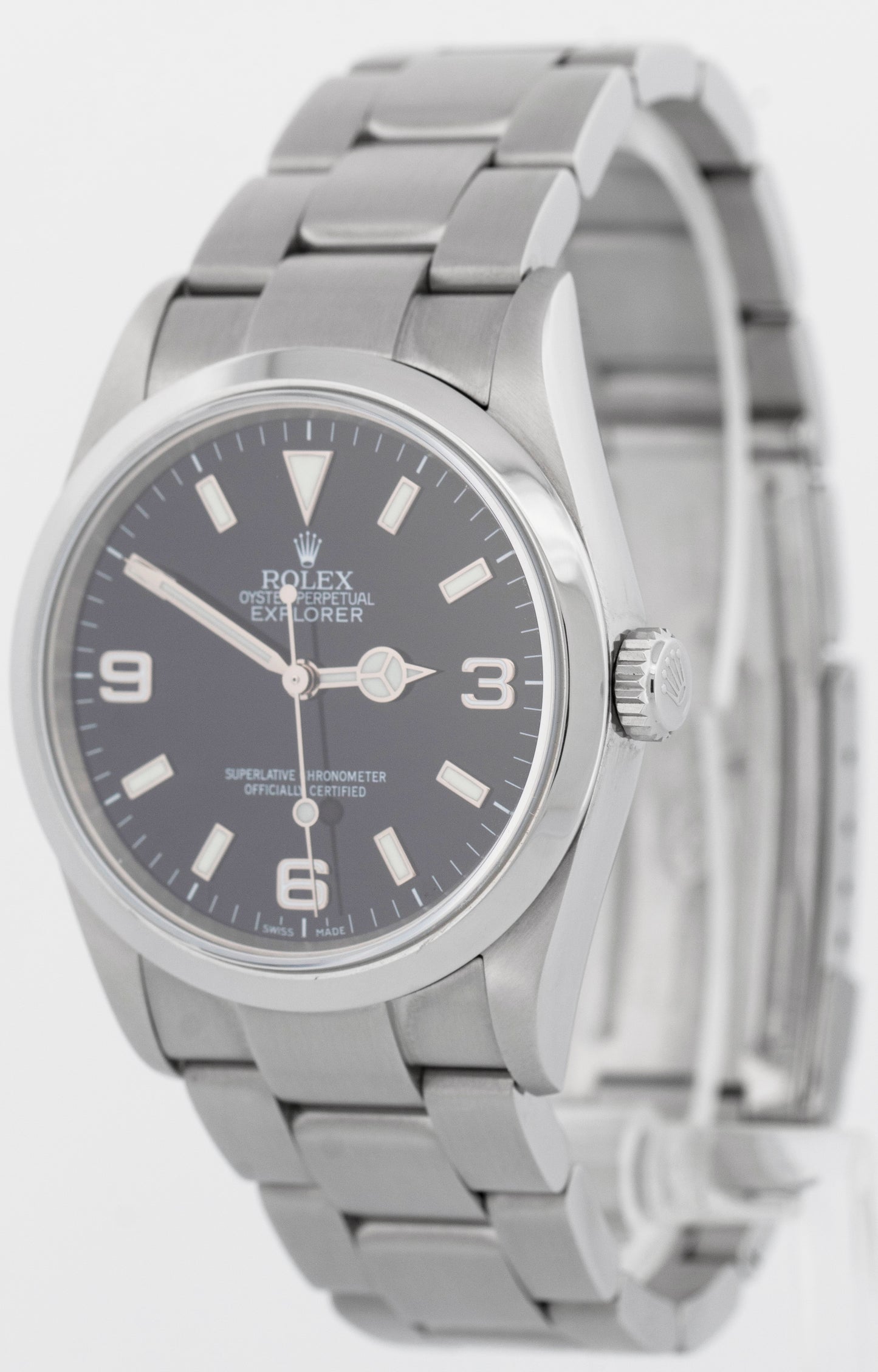 PAPERS Rolex Explorer I Black 36mm 3-6-9 Stainless Steel Oyster Watch 114270 BOX