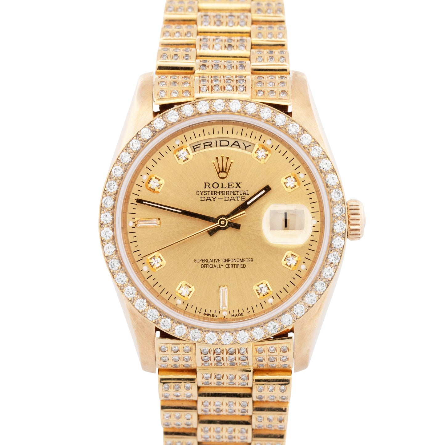 Rolex Day-Date President CHAMPAGNE DIAMOND 36mm 18K Yellow Gold Watch 18238