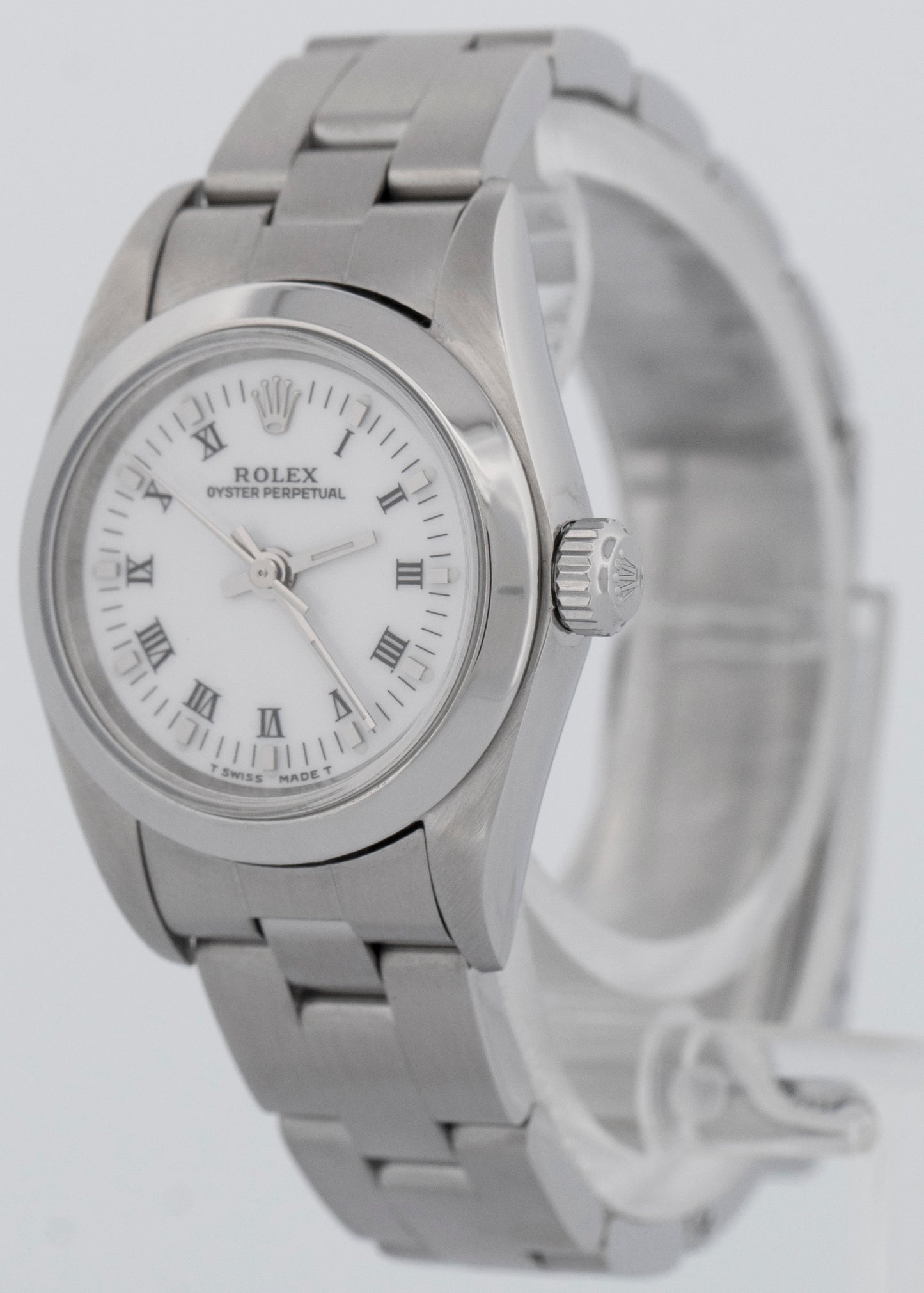 MINT Rolex Oyster Perpetual 24mm White Stainless Oyster NO-HOLES Watch 76080