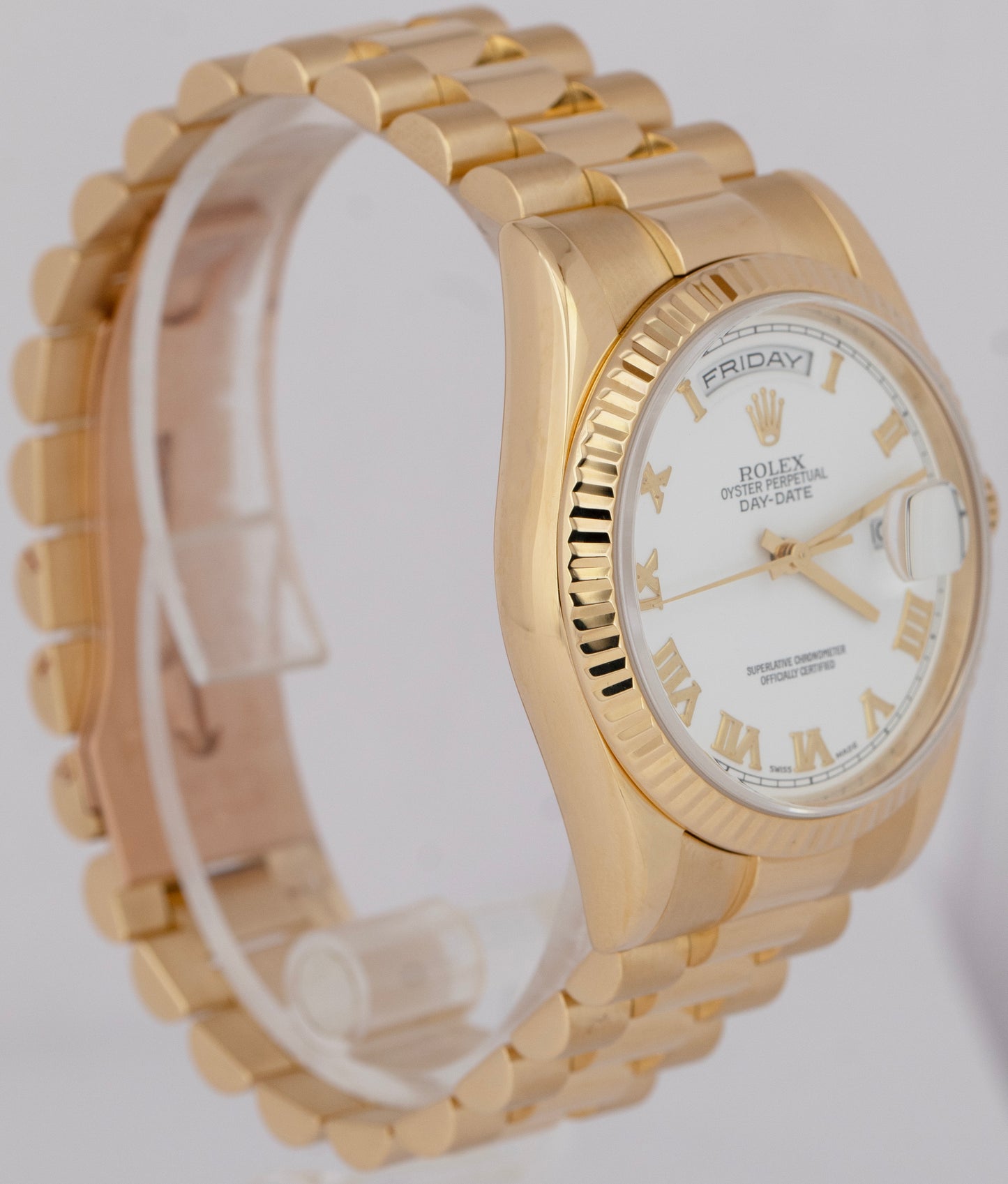 MINT Rolex Day-Date President White Roman 18K Yellow Gold 36mm Watch 118238